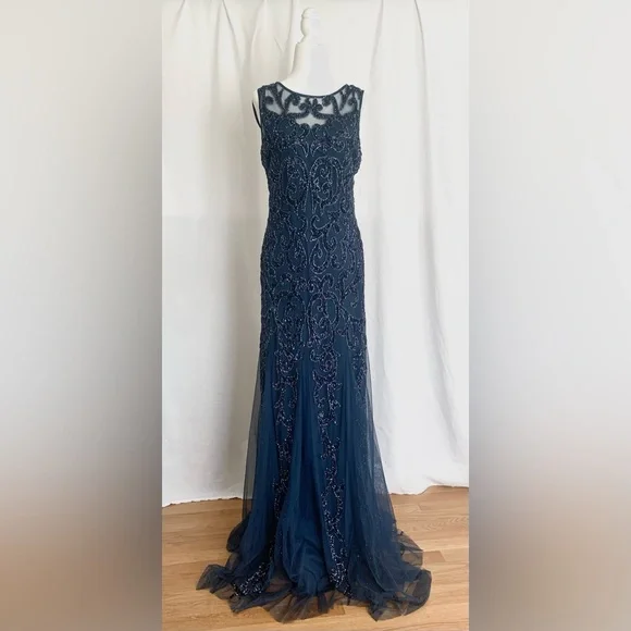 Never altered never worn formal beaded gown by Montage Size S. Deep Ocean (Navy) - Picture 1 of 9